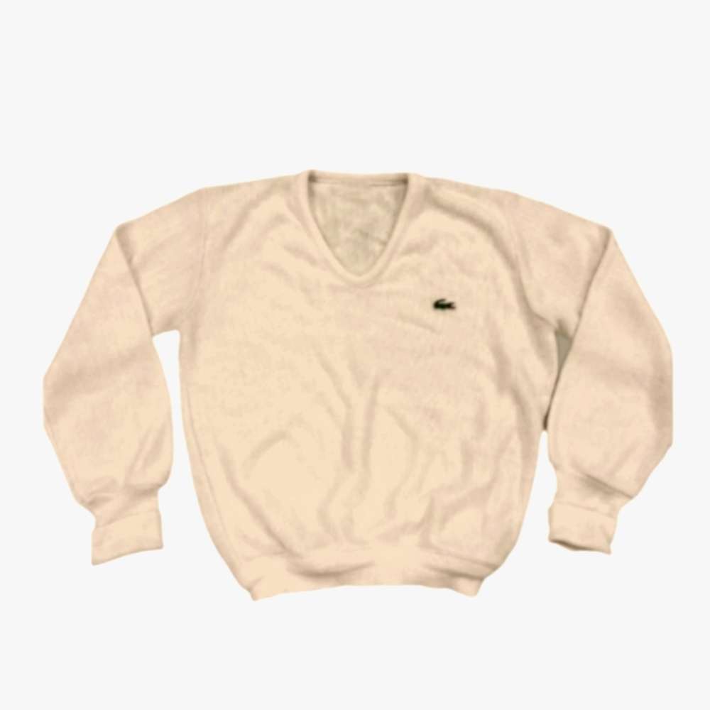 Vintage Izod Preppy Lacoste Sweater Jumper Mens Yellow White V-Neck Sz S